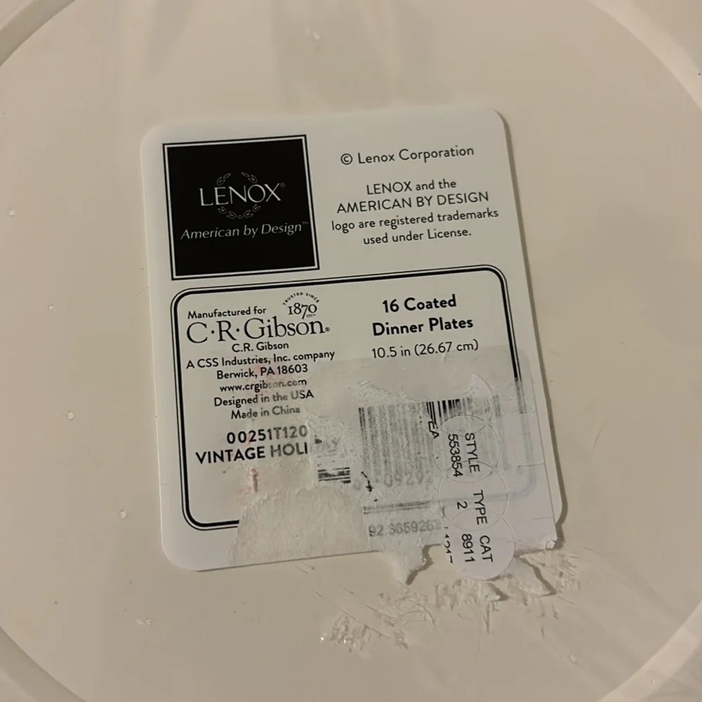 Lenox “Vintage Holiday” coated paper dinner plates, 4 packs of 16 ea
